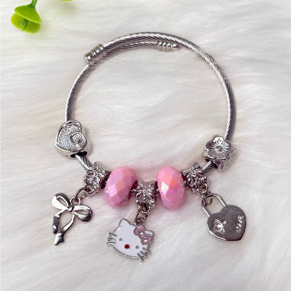 Pink Hello Kitty Charm Bracelet with‎ Silver Accents